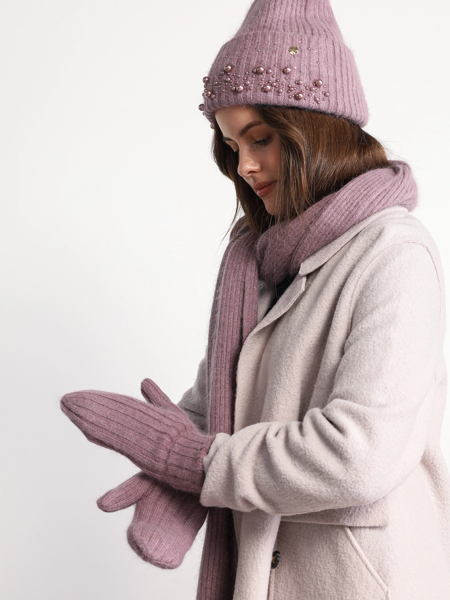 Варежки двойные из ангоры и акрила 